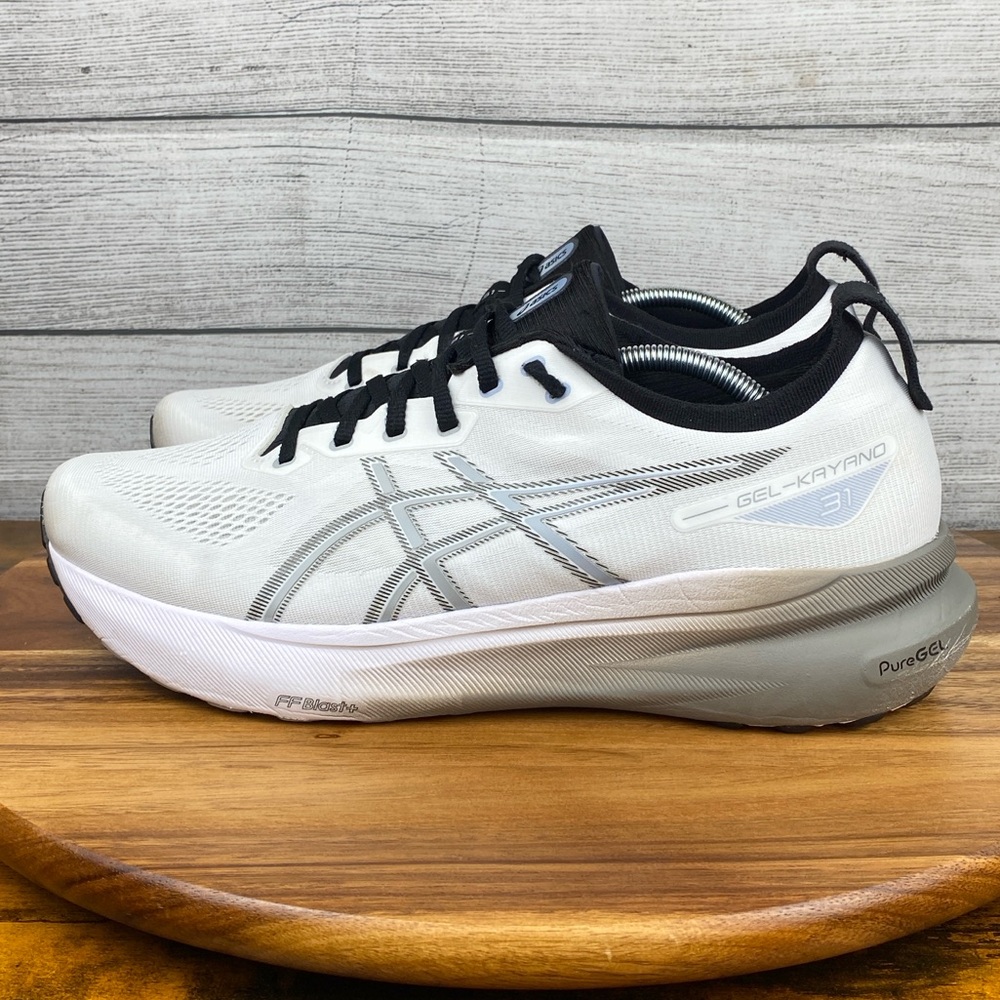 Asics GEL-Kayano 31 White Silver Black Athletic Running Shoes